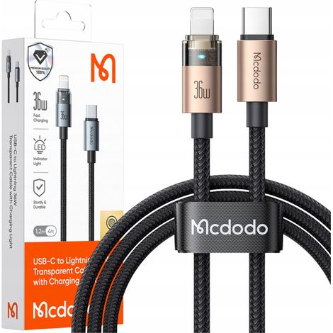Cavo Mcdodo USB-C per ricarica rapida per iPhone Lightning 36W 1M LED oro (1/5)