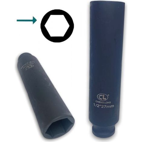CHIAVE A BUSSOLA A IMPATTO LUNGA 27MM ATTACCO 1/2" ESAGONALE RINFORZATA (1/3)