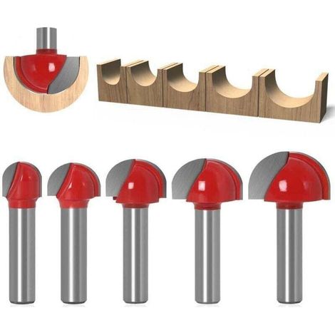Fraise Fond Rond Bois, 5PCS Router Bits 8mm Tige 12/16/ 19/22/25.4mm Fraise gorges Carbure Queue Fraise Rainurer pour Dfonceuse Outil de Coupe Bit de Routeur (1/4)