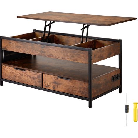 Mophorn Lift Top Couchtisch – 39,4 Zoll Rechteck, Braun. Zusätzliche Aufbewahrungstaschen. Klapptisch mit Steckdosenleiste, USB und Ambientebeleuchtung für das Wohnzimmer.