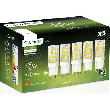 5 lampadine LED a capsula G9 da 5W = 40W 460lm 4000K Neutro 360° LUMILED