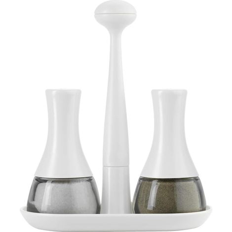 Set sel et poivre de table en plastique et verre blanc - Fabriqué en matériaux résistants avec couvercles hermétiques et poignée confortable pour un transport facile - moderne et pratique pour (1/5)
