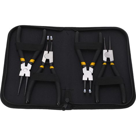 Jeu de 4 pinces à circlips, pince à anneaux en acier, poignée revêtue de plastique, outil manuel anti-oxydation (noir, double section, 7 pouces) (1/5)