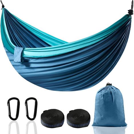 Hamac 2 Places 270 x 140 cm,Pliable, Ultra-Léger et Portable,Hamac Extérieur,Idéal pour Jardin, Camping, Voyage, Balcon et Intérieur (Bleu) (1/5)