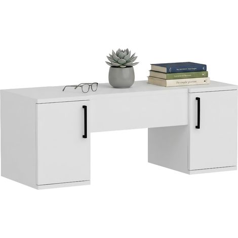 Toilette Cicerale, Schminktisch mit Spiegel, 3 Türen, Struktur schwarz, 100x35x74h cm, Weiß