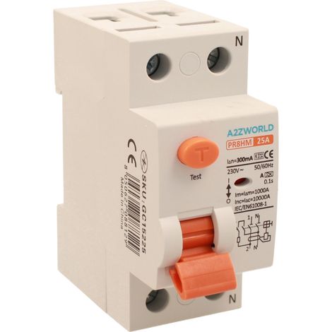 RCCB Interruttore Differenziale Puro Tipo A 1P+N 2M 10000A 300mA 25A AC 230V IP20 IEC61008-1 PR8HM GC75225 (1/5)