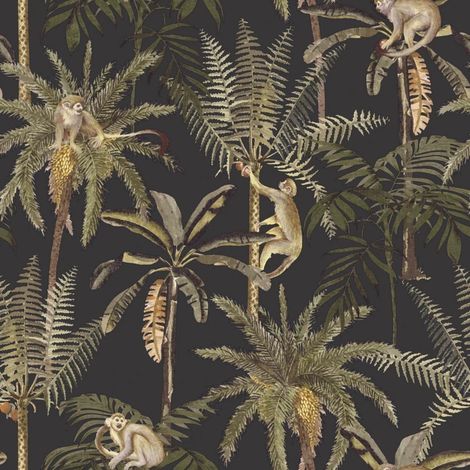 Holden Ateles Monkey Jungle Palms Botanical Wallpaper Feature Wall Smooth Finish (1/3)