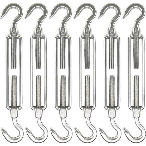 Lot de 6 tendeurs à crochet et crochet en acier inoxydable M6, matériel pour voile d'ombrage, tendeur de cable métallique robuste, antirouille, tendeurs C à C (1/5)