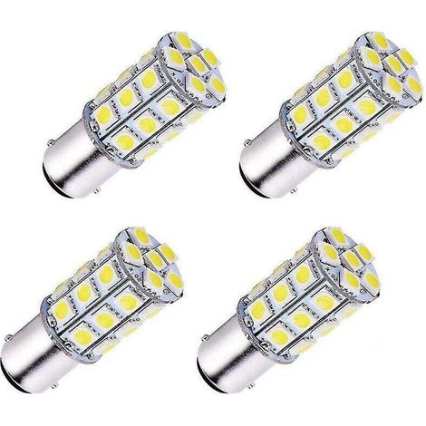 Lot de 4 lampes LED Ba15d 5050 27 SMD super blanches pour voiture, bateau, camping-car (1/4)
