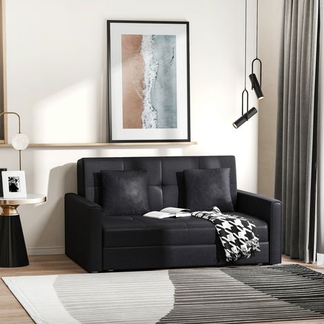 Canapé convertible 2 places gris anthracite, canapé clic-clac avec coffre intégré, 2 oreillers inclus, dimensions 152x101x81 cm, meuble gain de place. (1/5)