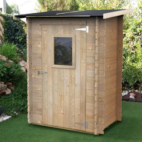 Casetta in legno da giardino 146x98 cm – Pareti 19 mm – Porta plexiglas – Mini deposito – Abete naturale (1/4)
