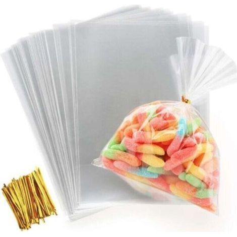 Sac Plastique Transparent 200pcs Sac OPP 15x20cmSachet Bonbon en Cellophane Sachet Transparent Cadeau avec Liens Torsadés 10cm pour Biscuit Bonbons Perles Bijoux Chocolats Cadeau-RAPANDA (1/4)