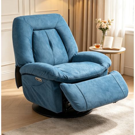 fauteuil relax bleu à commande vocale avec 8 points de massage chauffage lombaire rotation 360 degrés dossier inclinable repose pieds cadre métallique pour salon chambre (1/5)
