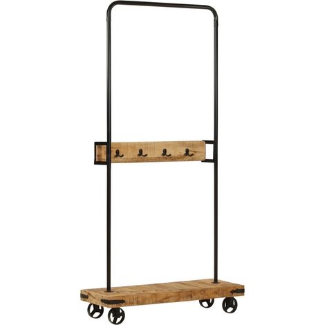 Porte-vêtements compact en bois de manguier massif avec tringle et crochets style minimaliste 90 x 35 x 190 cm en fer noir (1/5)