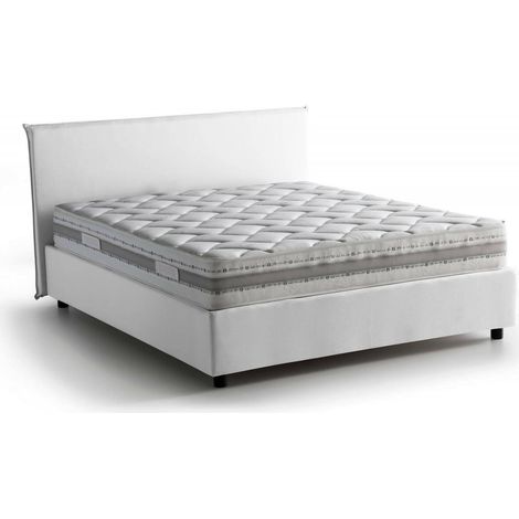 Talamo Italia Letto matrimoniale Brenda, Letto contenitore con rivestimento in tessuto, 100% Made in Italy, Apertura frontale, con materasso Cm 160x200 incluso, Bianco, con imballo rinforzato
