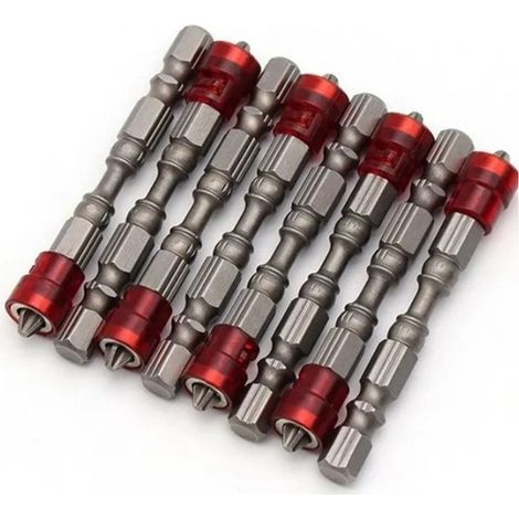 Lot de 10 embouts de tournevis cruciformes rouges de 65 mm de long, aimantés et antidérapants. (1/5)