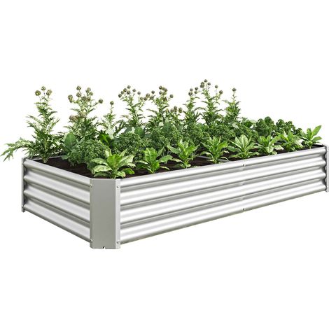 Bac potager surélevé argenté en métal 240 x 120 x 30 cm (1/5)