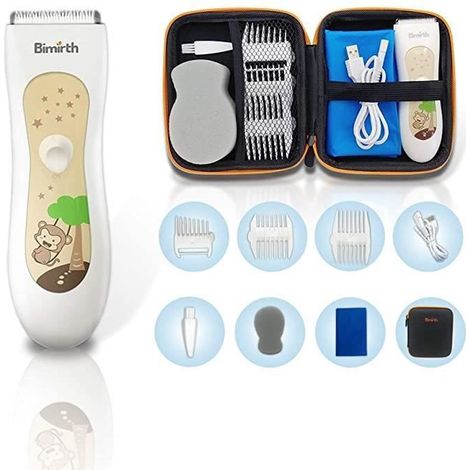 Tondeuse cheveux enfant silencieuse – Sans fil, USB, étanche – 3 peignes – Avec sac (1/4)