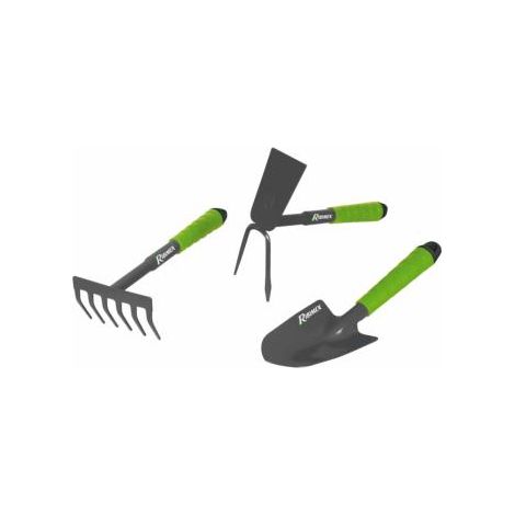 Ribimex – Lot de 3 outils de jardinage pour enfant – Serfouette, rateau, transplantoir – Outils ergonomiques pour petits jardiniers (1/7)