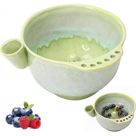 Bol à fruits et légumes en céramique essorage automatique égouttoir intégré bol rond essoreuse à fruits (1/5)