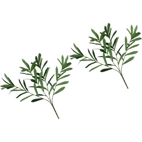 Branche D'olivier Décorative en Plastique Vert, Lot de 2 Pièces, Haute Simulation et Résistante à l'usure, pour Décoration Intérieure et Travaux DIY (1/5)