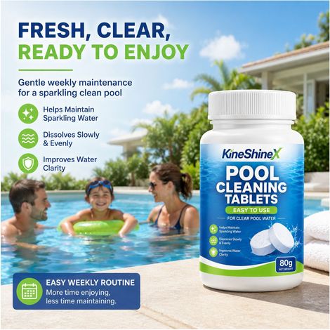 KineShineX Pool Cleaner Tablets, Pool Water Purifiers, Water Quality Care, Slow-Release Cleaner Tablets Improve Clear Water Quality (1/4)