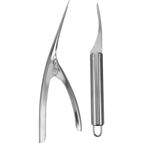 ensemble pratique d'éplucheurs de crevettes et d'écailleurs de poisson portables avec pince-23.50X2.50X2.00CM-Silver (1/4)
