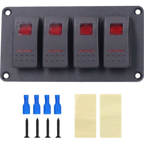 GARRYFIZH Panneau interrupteur à bascule 4 gangs LED rouge 5 broches 12V/24V véhicule bateau (1/5)