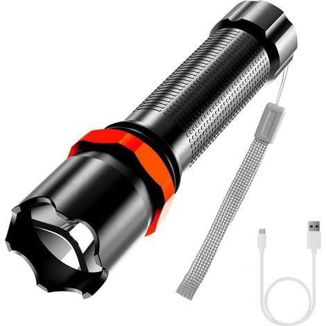 2er-Pack wiederaufladbare LED-Taschenlampen, tragbare Hochleistungs-Mini-USB-LED-Taschenlampen, wasserdicht, einstellbarer Fokus für Kinder, Camping, Wandern, Notfall, 3 Modi
