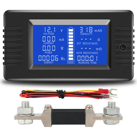 Multímetro digital LCD con visualización de corriente y voltaje, indicador de energía solar, amperímetro, voltímetro y monitor de batería. (1/5)