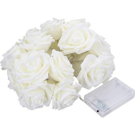 Guirlande lumineuse LED roses blanches - 20 fleurs blanc chaud - Guirlande lumineuse roses - Guirlande led pour la décoration maison ou pour les fêtes - guirlande lumineuse chambre – pile (1/5)