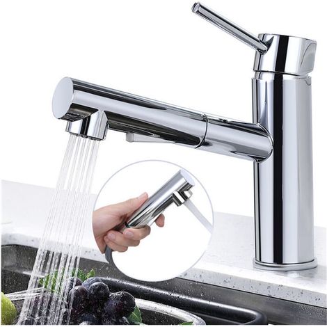 120° drehbare Küchenarmatur, Spültischarmatur mit ausziehbarer Brause, 2 Strahlarten zur Auswahl, verchromter, langlebiger Edelstahl (1/4)