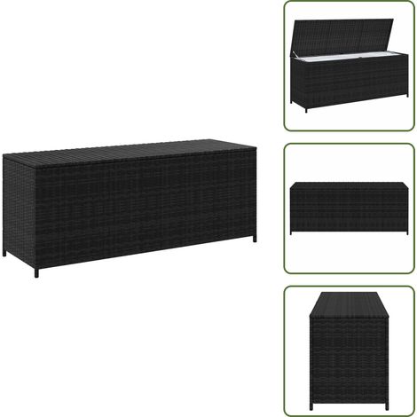 The Living Store Baule da Giardino Nero 150x50x60 cm in Polyrattan - Cuscino da giardino