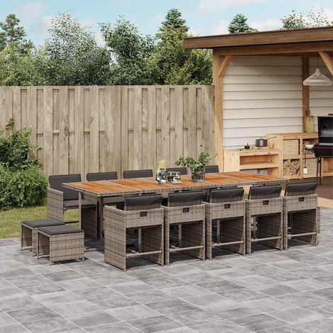 15-tlg. Garten-Essgruppe mit Kissen Grau Poly Rattan (1/5)