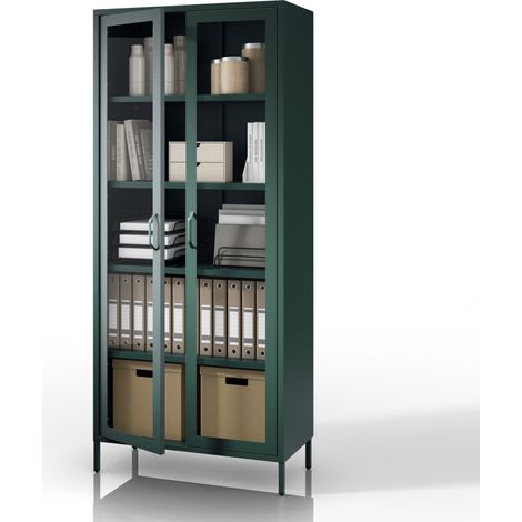 Vitrine de salon ANGELO 800 x 1850 x 450 mm, Moderne : vert bouteille