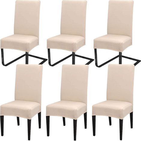 Housses de chaise extensibles 6 pièces, universelles, bi-élastiques, lavables, beige (1/5)