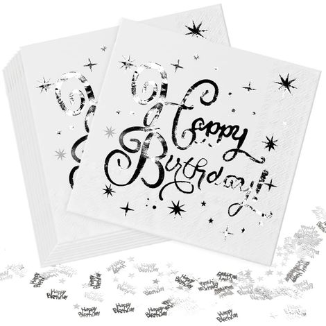 40 Serviettes en papier, 25x25 cm, double épaisseur, motif Happy Birthday, décoration table anniversaire fille (1/5)