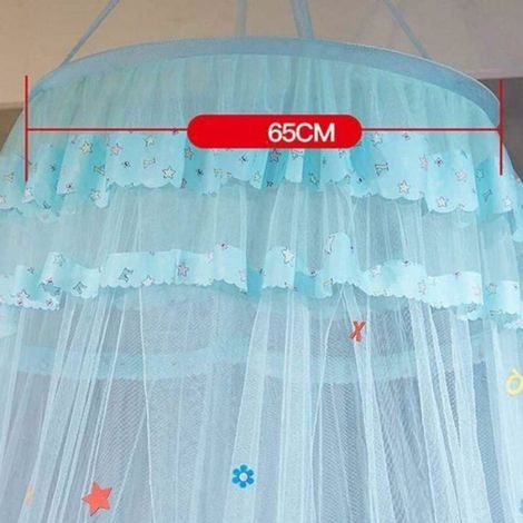 Ciel de lit moustiquaire en dentelle - - Bleu - Dentelle élégante à volants - Pour filles et bébés (1/4)