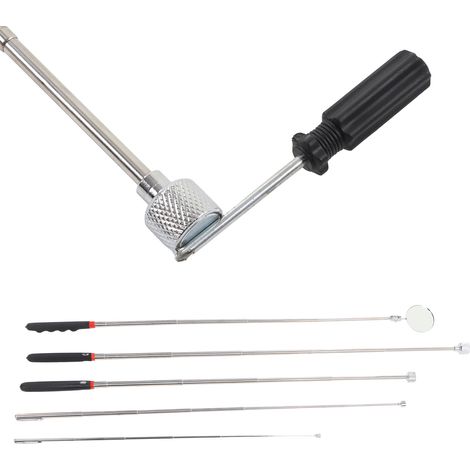 Le kit d'outils de ramassage et de préhension magnétiques en 5 pièces comprend des barres de ramassage de 15/10/3/1,5 lb et une poignée télescopique circulaire rotative à 360 degrés pour une observati (1/5)