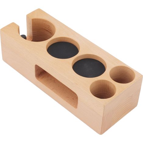 Holzständer für Kaffeetamper, 5 Löcher, rutschfest, mit Matte, für Cafés und Zuhause. (1/5)