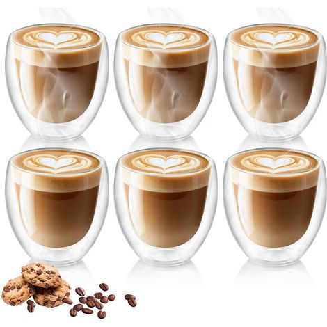 Cappuccino Tassen 6er Set, 250ml Doppelwandig, Thermogläser, Hitzebeständig