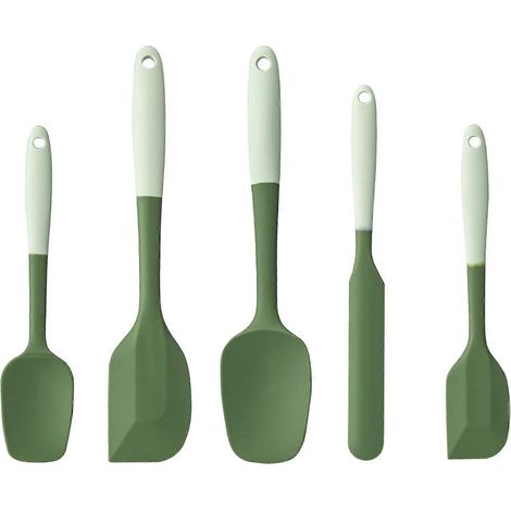 Ensemble 5 spatules silicone alimentaire vertes, résistantes chaleur, antiadhésives, compatibles lave-vaisselle, sans BPA, pour pâtisserie et cuisine (1/5)