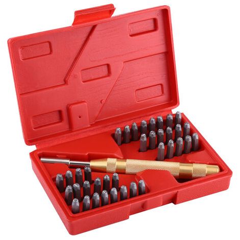 38pc automatique lettre numéro estampage métal poinçon timbre ensemble trousse à outils pour plastique cuir marque (1/5)