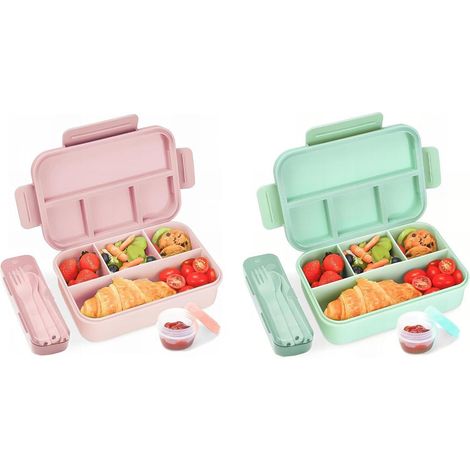 Bento Box Kinder 4 Fächer 1300ml, auslaufsicher, BPA-frei, 2er Set Rosa Grün (1/5)