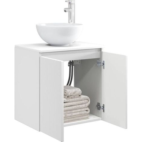 Meuble Salle de Bain Suspendu avec Lavabo Intégré, Design Moderne et Compact, 49.5 x 35 x 63 cm, Blanc (1/5)