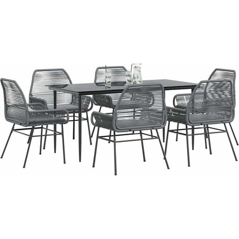 Ensemble à manger jardin coussins 7 pcs-Salon de jardin gris poly rotin verre 527586 (1/5)