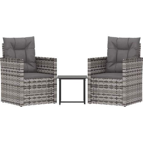 Set Divani da Esterno 3 pz Salotto da Giardino con Cuscini in Polyrattan Grigio (1/5)
