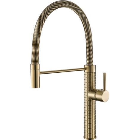 Robinet de Cuisine Nickel Brossé, Mitigeur Évier à Bec Extraible avec Douchette 2 Jets et Rotation 360°, Robinet Moderne à Levier Unique pour Évier Cuisine