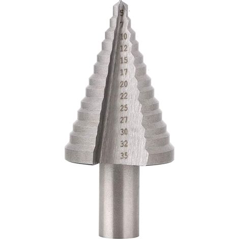 Foret Fraise Meche Etage HSS, Foret Étagé Fraise Conique à Double Fente (5mm-35mm) pour Visseuse Percage sur Acier, Laiton, Bois, Plastique - Argent (1/5)