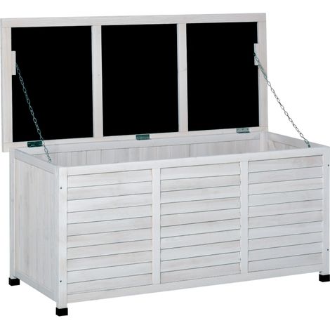 Banc de rangement en bois de sapin, coffre de rangement extérieur avec pieds antidérapants 127 x 56 x 60 cm, blanc (1/3)